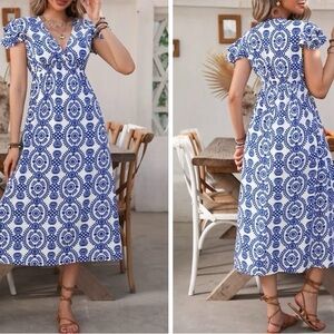 Blue and White Patterned Dress